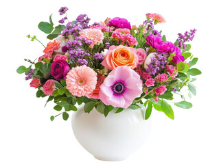 Colorful flower arrangement in a white vase for decoration
