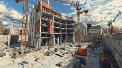 Building under construction isometric vector