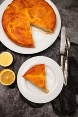 Fresh baked homemade lemon cake on plate