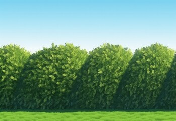 Fototapeta premium A large hedge in a garden with grass under realistic blue skies
