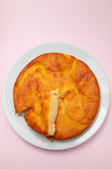 Fresh baked homemade lemon cake on plate