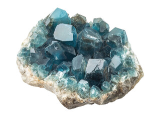 Sparkling blue crystals on rough stone display fascinating beauty