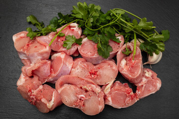 Fresh raw rabbit meat on dish