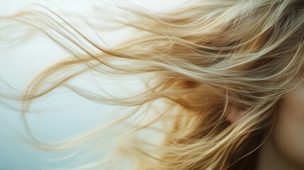 Naklejka premium Windswept hair gracefully frames a face, capturing essence and motion in a spontaneous, breezy, and aesthetically pleasing portrait.