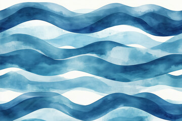 Obraz premium Seamless Wave Pattern, Hand drawn water sea vector background. Wavy beach print, curly grunge paint lines, watercolor stripes
