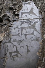 Paleolithic petroglyphs in the famous Sarmish Canyon, Uzbekistan