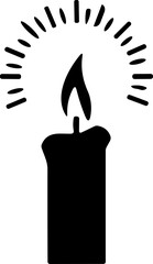 Candle for birthday cake or pie vector illustration. Holiday candle with burning flame in night, candlelight on wicks, celebration objects