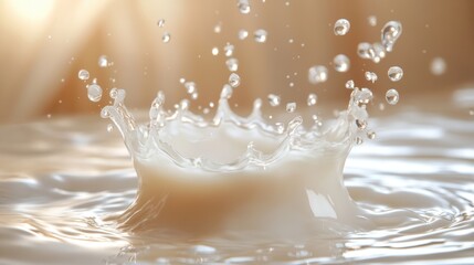 A crown of white milk, adorned with delicate ripples, spills into a deep milk pool, capturing the playful essence of childhood moments.