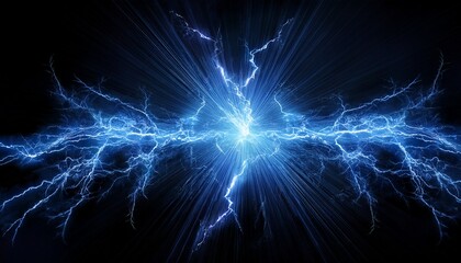 Fototapeta premium electric blue lightning bolts against black background dynamic natural electricity concept 