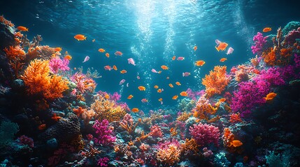 Obraz premium Beautiful coral reef teeming with vibrant fish high resolution image