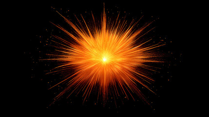 A bright orange light bursts from the center, spreading outward in a starburst pattern against a black background. Radiance Burst. Illustration