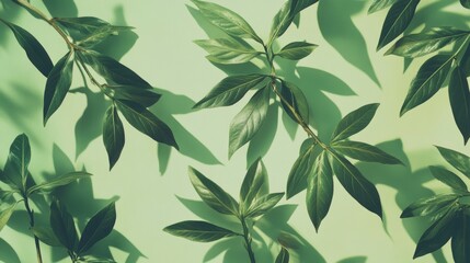 Fototapeta premium Jungle Leaves Big Design Seamless Pattern on Pastel Green Background