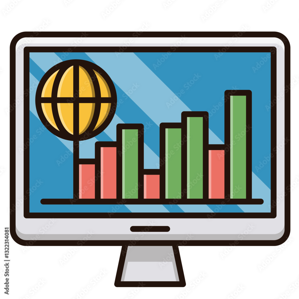 Aufkleber global growth visualized on a computer screen showing rising and falling market trends with a vibran