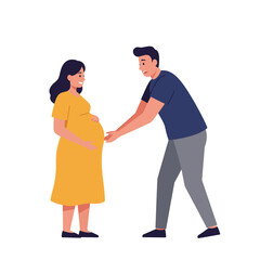 Fototapeta premium Couple sharing joyful moment with baby bump detailed vector illustration