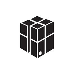 A modern and minimalist black-and-white geometric logo resembling a cube or a stylized cityscape, with a small door symbolizing access or opportunity. The clean and structured design conveys themes of