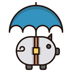 Secure Savings A Piggy Bank Safely Shielded Under A Protective Blue Umbrella, Symbolizing Financial Security And Peace Of Mind With A Clean, Simple Line Art Style