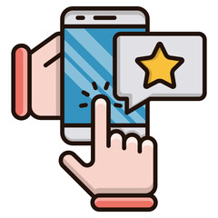 A Hand Enthusiastically Taps A Phone Screen, Receiving A Glowing Star Rating Signifying Excellent App Feedback In A Vibrant, Friendly Illustration Style