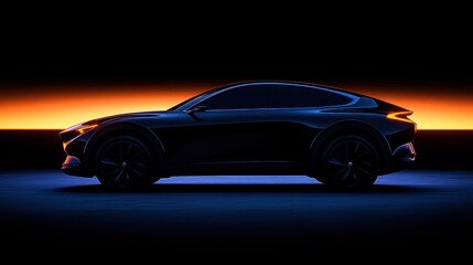 Naklejka premium A sleek, modern SUV, its curves sculpted by the wind and its surfaces gleaming under the sun, embodies the cutting edge of automotive design, a testament to the transformative power of Generative AI.