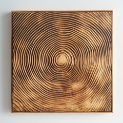 A Square Wooden Frame with Texture of Tree Rings and Weathered Wood Grain Pattern