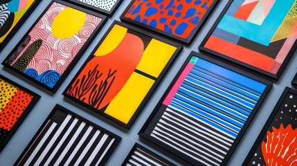 A vibrant set of modern posters with customizable text boxes and content areas ideal for marketing campaigns featuring bold colors and clean lines