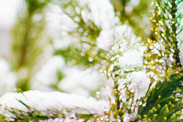 Christmas Border with sparkly snow-cov pine, fir or conifer tree Branch or bough- Holiday, New Years, Winter, Holiday Season, Frame, border, backdrop, wallpaper, (filtered photo) w/Texture