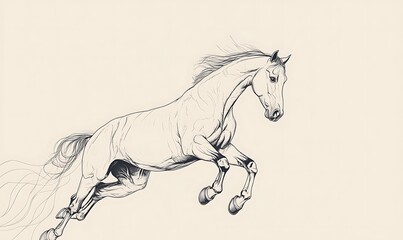 Obraz premium A Detailed Pencil Drawing Depicting A Jumping White Horse