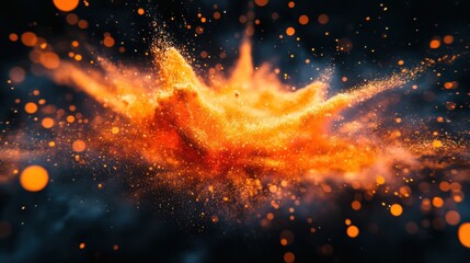 Naklejka premium A vibrant explosion of orange, as if captured mid-splash, erupts against a sleek black background, inviting the viewer to explore the generative capabilities of Artificial Intelligence.