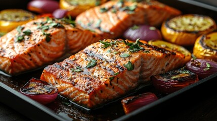 Grilled salmon with vegetables
