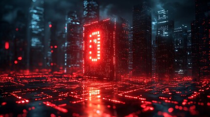 Fototapeta premium Virtual depiction of cyber war affecting Europe with red alert security breaches and global hacking visuals