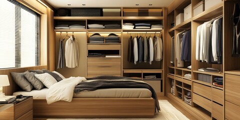 Modern Bedroom Design Featuring Built In Closets And Bed