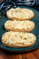 Breakfast sandwiches on plate.