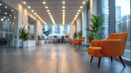 Abstract Blurred Empty Open Space Office Interior Background with Bokeh Light for Creative Projects and Presentations