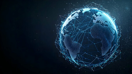 Obraz premium Rotating Blue Illuminated Pixelated Earth Globe on Dark Background Global Network Technology Concept