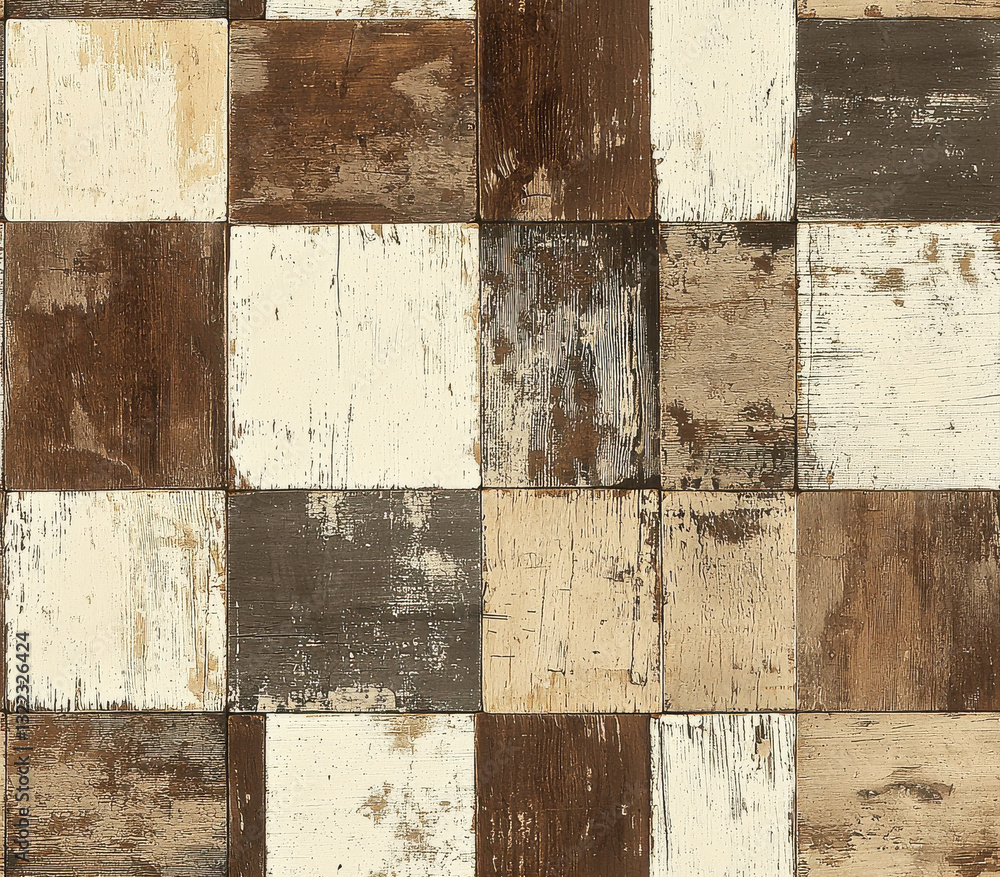 Poster muted chestnut and soft wheat tones in rustic wood pattern, seamless pattern style.