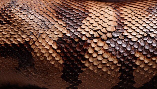 Realistic python skin surface with a complex, geometric pattern of scales background. Snake skin close-up wallpaper