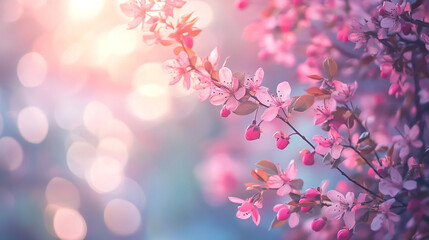 Fototapeta premium Beautiful pink blossom flowers springtime nature background image tree soft bloom light macro plant
