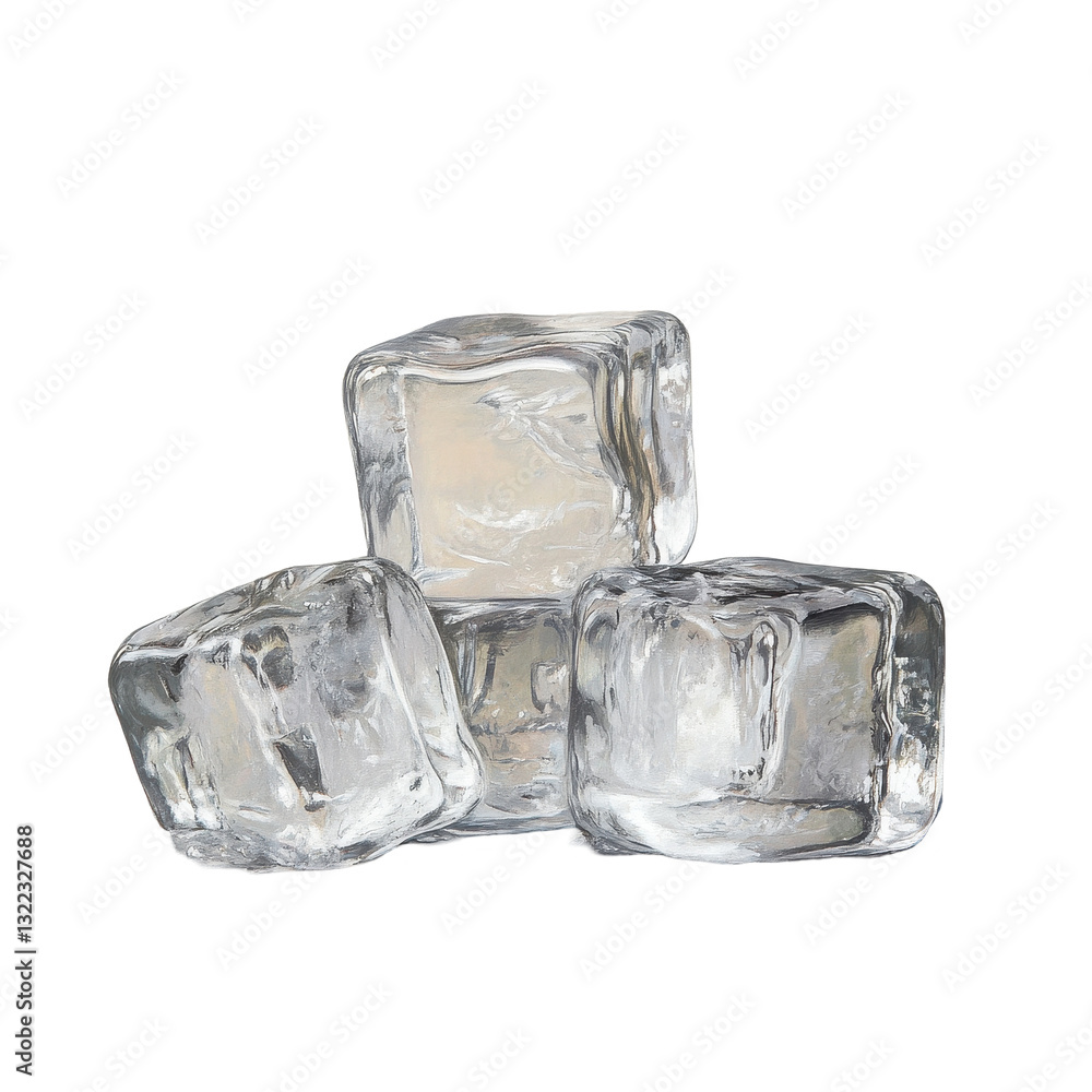 Aufkleber ice cubes stacked on a surface with melted water surrounding them in a minimalistic setting, ice cub
