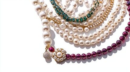 Obraz premium Pearl necklaces isolated over a white background. 3D render.
