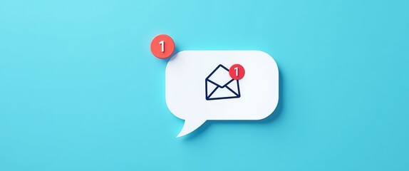 New email notification idea for business communication and digital marketing. Inbox receiving electronic message alert. Abstract minimalist design featuring cutout paper and a blue background.