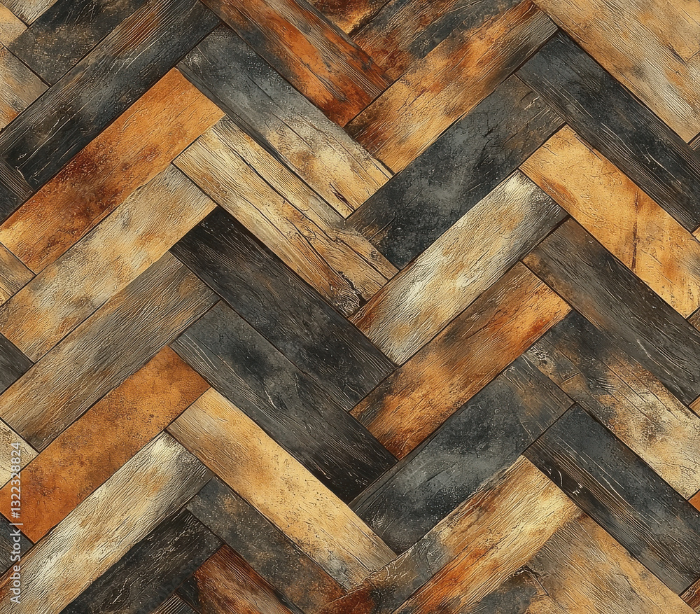 Poster textured herringbone pattern in muted chestnut and soft wheat tones, seamless pattern style.
