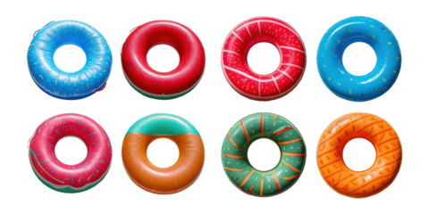 Colorful Pool Inflatable Swim Rings Collection,PNG set collection, isolated on transparent background