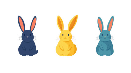 Fototapeta premium Illustration, set of Flat design, cute Easter bunny with bold colors, smooth curves, and stylish simplicity, contemporary vector art, isolated on transparent background. Design element for easter card