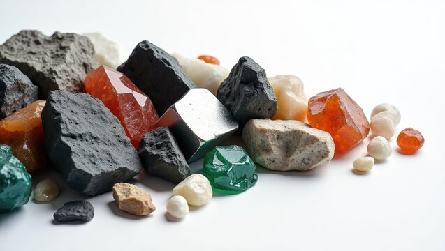 Mixture of various critical minerals and raw materials essential for modern technology, including solar panels, semiconductors, wind turbines, batteries, and transportation. Mine and mining. Copy s...