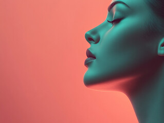 Profile of a woman with striking features and vibrant colors