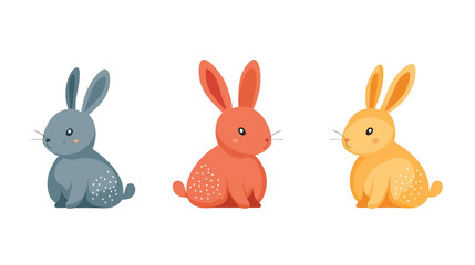 Illustration, set of Flat design, cute Easter bunny with bold colors, smooth curves, and stylish simplicity, contemporary vector art, isolated on transparent background. Design element for easter card