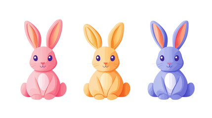 Obraz premium Illustration, set of Flat design, cute Easter bunny with bold colors, smooth curves, and stylish simplicity, contemporary vector art, isolated on transparent background. Design element for easter card