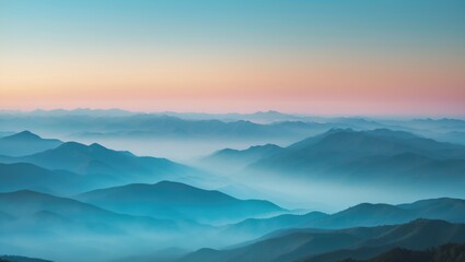 Mountains shrouded in mist during the morning, showcasing stunning natural scenery for tourism and travel concept imagery, embodying a fresh and relaxing nature aesthetic.