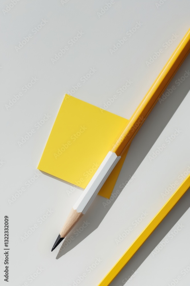 Poster minimalist template featuring copy space from a top view close-up macro photograph of a pencil on te