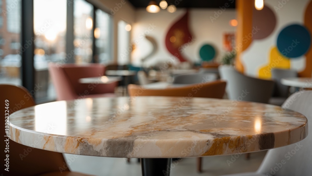 Poster marble-topped table in the setting of an abstract cafe