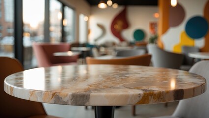 marble-topped table in the setting of an abstract cafe